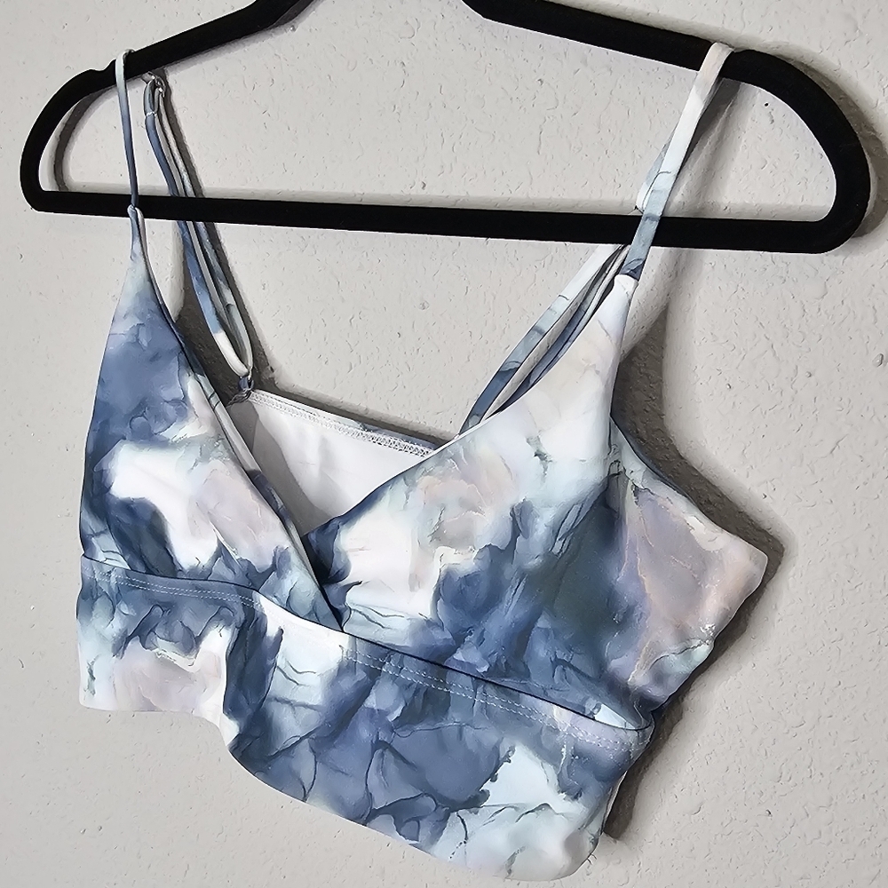Shein Watercolor Bikini Top Size XL Blue White Swim Swimsuit Beach Coastal Pool - Picture 2 of 9